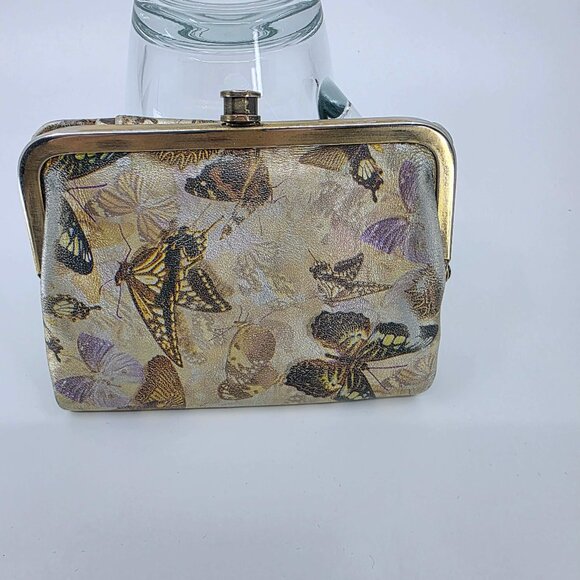 Hobo International Vintage Butterfly Kisslock Wallet Gold Metallic Leather - Picture 3 of 10